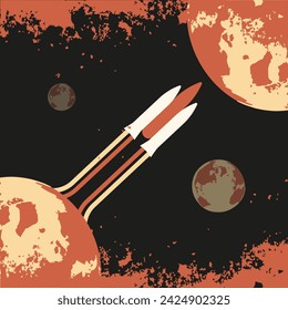 Diseño de póster retro con misil balístico intercontinental. Banner geométrico en estilo vintage de moda. Diseño estampado de camiseta. Ilustración vectorial puede utilizar la web y tarjeta de póster de medios sociales. EPS 10
