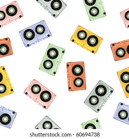 design with retro seamless audio tapes, abstract texture; vector art illustration