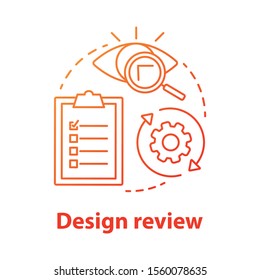 Design review concept icon. Data research and inforamation analysis idea thin line illustration. Usability testing report. Project management and optimization. Vector isolated outline drawing