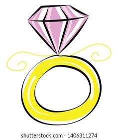 It Is A Design Of Ring Having A Piece Of Diamond On Top Of It., Vector, Color Drawing Or Illustration. 