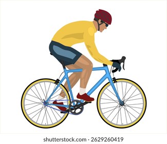 Design of a road bike racer, man is riding on sport bicycle. Sketch of a road bicycle and racing athlete. Professional cyclist training, sprints on the road bike. Concept of sport, action, lifestyle. 