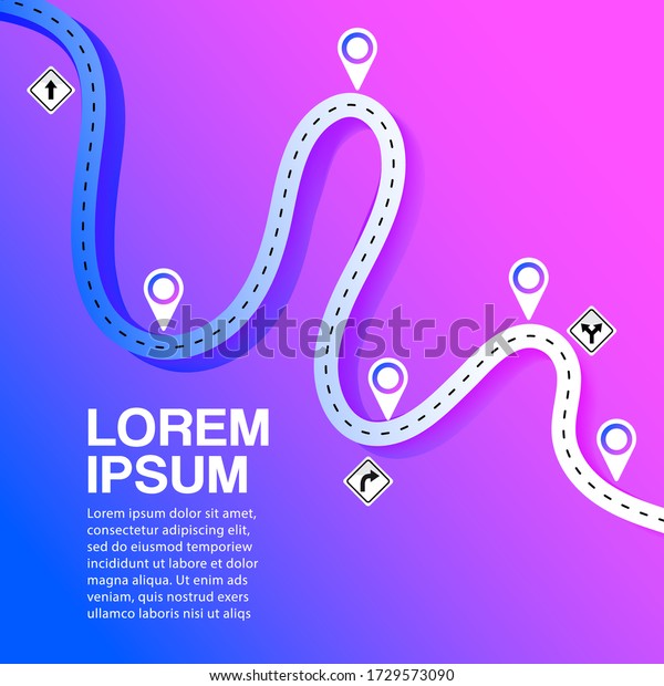 Design road\
map and journey route infographics template and Map Pointer Icon\
set, Colorful background, Vector\
EPS10.