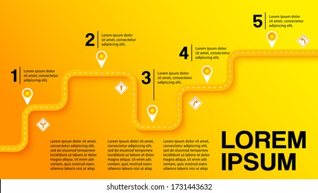 Design road map, milestone and journey route infographics template, Map Pointer Icon set, Colorful background, Vector EPS10