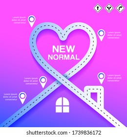 Design road map timeline and New normal text, Heart and home Freehand, Template and Map Pointer Icon set, Colorful background, Vector EPS10.