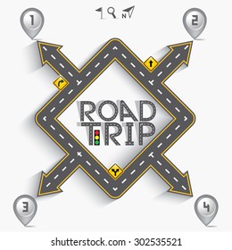 Design Road & Street frame with Words "Road Trip" and Icon Set, Vector EPS10.