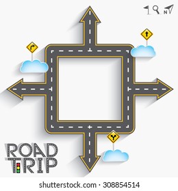Design Road & Street frame with Words "Road Trip" and Icon Set, Vector EPS10.