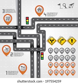 Design Road & Street with Map Pointer - Marker Icon Set, Travel Concept, Vector EPS10