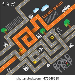 Design road & street template background with pointer Icon set, travel concept, Vector EPS10
