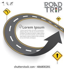 Design Road & Street Template Background with Words "Road Trip" and Map Pointer Icon Set, Vector EPS10.