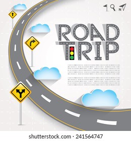 Design Road & Street Template with Words Road Trip and Clouds, Vector EPS10.