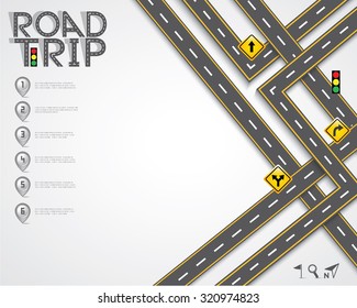 Design Road & Street Template with Words Road Trip and Map Pointer, Vector EPS10.