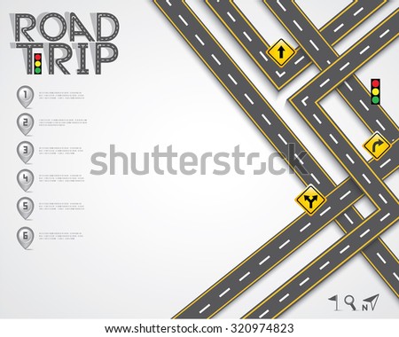 Design Road & Street Template with Words Road Trip and Map Pointer, Vector EPS10.