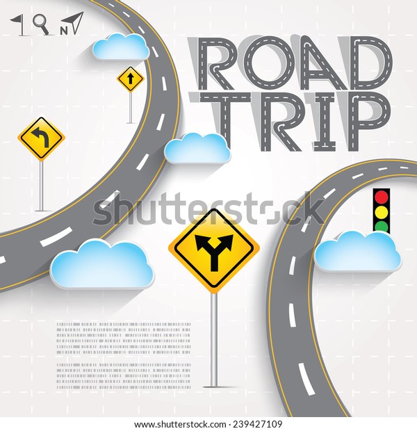 Design Road & Street Template with Words Road\
Trip and Clouds, Vector\
EPS10.