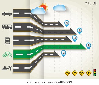 Design road & street with transportation icon set, info graphics template , vector background, Illustration EPS 10.