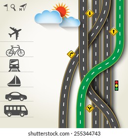 Design road & street with transportation icon set, vector template background, Illustration EPS 10.