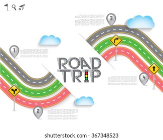 Design Road & Street with Words "Road Trip" and traffic signs, Template background, Vector EPS10.