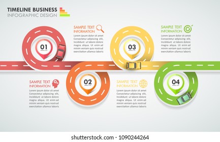 Design road way infographic template 4 options. Business concept can be used for workflow layout, diagram, number options, timeline, steps, demo infographic