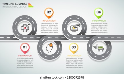 Design road way infographic template 4 options. Business concept can be used for workflow layout, diagram, number options, timeline, steps, demo infographic