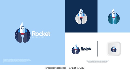 Diseña un logotipo de cohete con un concepto de aventura, tecnología o educación, Plantilla de Vector gráfico.