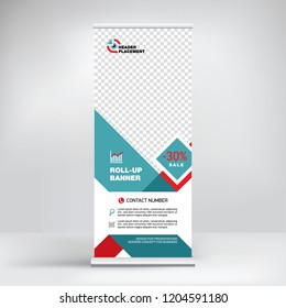 
Design roll-up, advertising banner template, stand for presentations, conferences, exhibitions, modern business concept for product promotion, creative background for posting photos and text