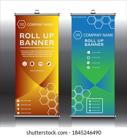 design of roll-up banners with blue and orange Colors and   template of standard size for business and advertising