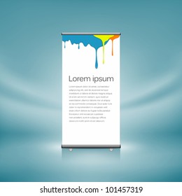 Design roll-up display front colorful dripping design. vector illustration