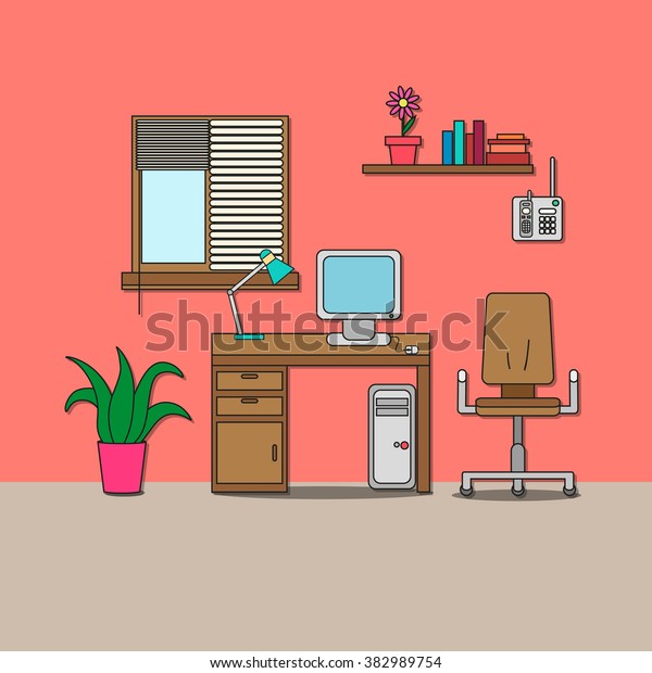 Design Room Cabinet Chair Desk Computer Stock Vector Royalty Free