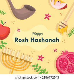 design of rosh hashanah wtih food and memorah