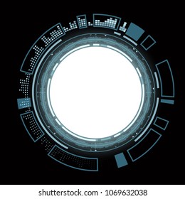 Design of round HUD user interface with white background. Futuristic technological backdrop. Stock vector illustration.