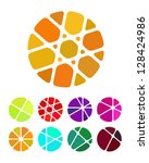 Design round logo element. Crushing abstract circle pattern. Colorful precious stone icons set.