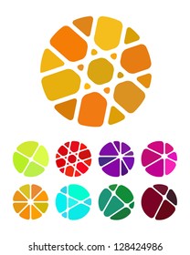 Design round logo element. Crushing abstract circle pattern. Colorful precious stone icons set.
