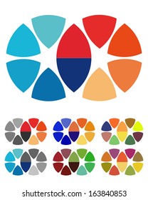 Design round logo element. Crushing abstract circle pattern. Colorful icons set. 