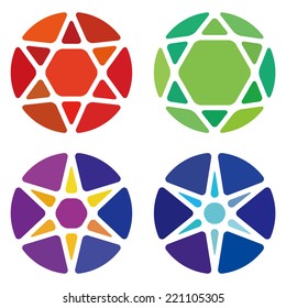 Design round logo element. Crushing abstract circle pattern. Colorful precious stone icons set. 