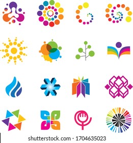 Design round vector logo template. Global world icon set. Colorful ball pattern. You can use in the game, app, communications, electronics, agriculture, or creative design concepts.