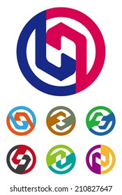 Design round vector logo template."c", "g", "s", "c", "o" letters icon set. You can use in the commerce, financial, traffic, buildings, apartments, real estate , and communication concept of pattern. 