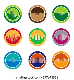 Design round wave logo element. Abstract voice vector icon template set. You can use in the media, mobile, broadcast , music, earthquake, chemistry, and other science image. 