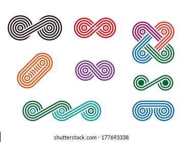 Design round wheel logo element. Abstract wave vector template set. Chinese knots icon. 