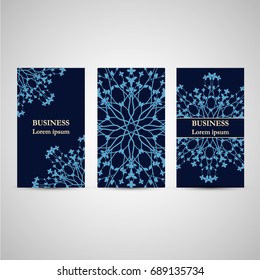 Design of Royal Cards with Vintage Floral Ornaments. Set of Business Template with Elegant Emblems and Noble Color. Vector Illustration