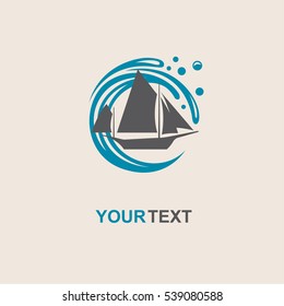 Design of sailboat icon on waves. Vector illustration