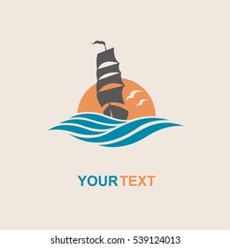 Design of sailboat icon on waves. Vector illustration