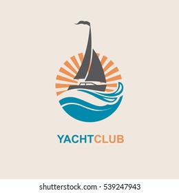 Design of sailboat icon on waves. Vector illustration