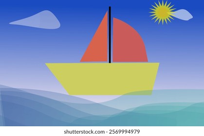 Design of a sailing ship in the middle of the sea