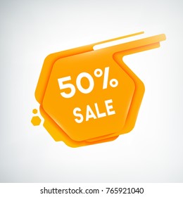 Design sale poster with discounts percentage and information about seasonal sale fifteen percent on the orange hexagonal shape on the white background vector illustration