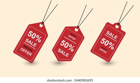 Design sale tag price collection with red color 