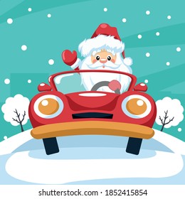 Design of santa claus driving a car at christmas