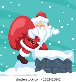 Design of santa claus entering the fireplace at christmas