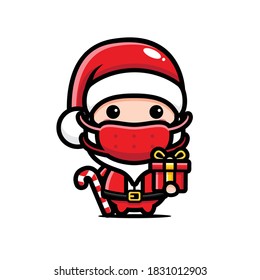 design santa claus wearing a mask and bringing gifts