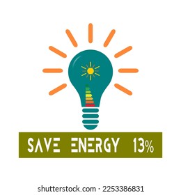 Design For Save Energy 13%.  Save the planet and energy concept. 
Renewable energy line icon logo.  Vector illustration.