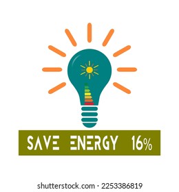 Design For Save Energy 16%.  Save the planet and energy concept. 
Renewable energy line icon logo.  Vector illustration.