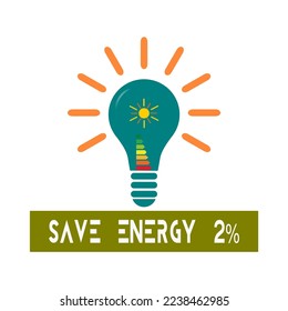 Design For Save Energy 2%.  Save the planet and energy concept. 
Renewable energy line icon logo.  Vector illustration.